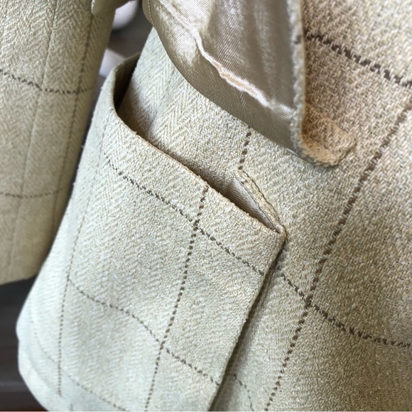 Lauren Ralph Lauren 100% Silk Plaid Tan Brown Blazer Jacket 4 - Picture 9 of 12